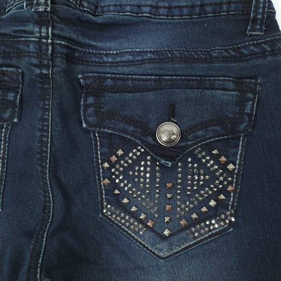 Red Camel Skinny Jeans Women Juniors Sz 7 Stretch Dark Wash Denim Low Rise Studs - Picture 13 of 14